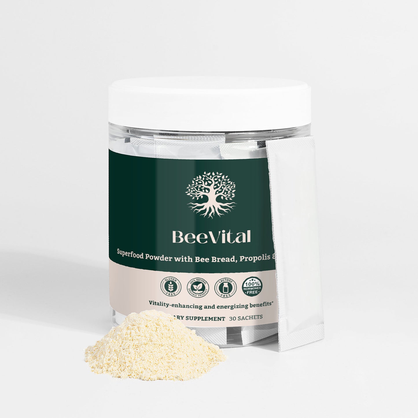 BeeVital daily wellness support by Ambedo Wellness, featuring essential vitamins and fatty acids.