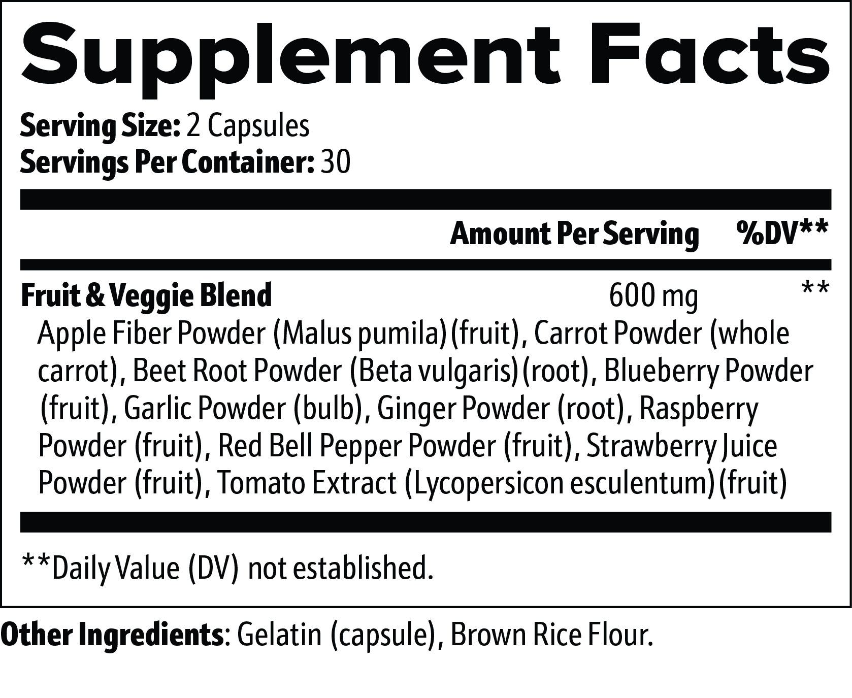 Antioxidant-rich VitalBlend Fruits & Greens Complex capsules with raspberry, blueberry, and tomato extract for cellular wellness