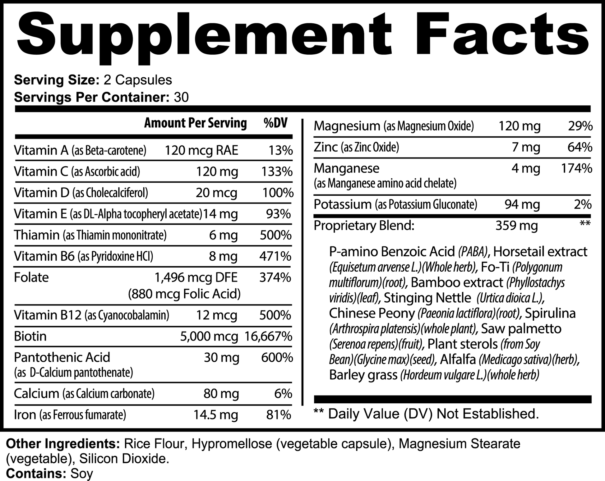 Usage instructions for GlowEssence Hair, Skin & Nail Complex, suggesting two capsules daily for best results.