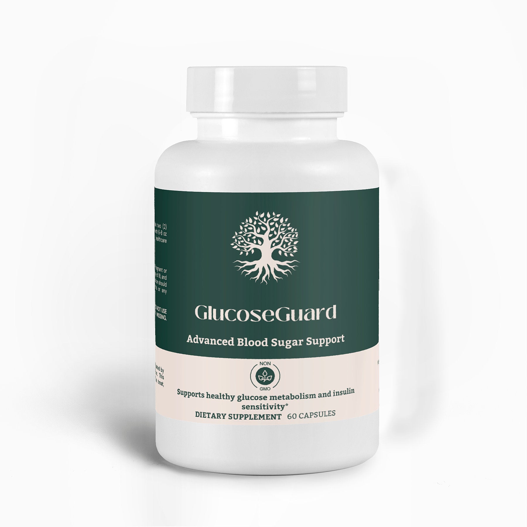 Front view of GlucoseGuard Support Capsules bottle, a natural blood sugar support supplement by Ambedo Wellness.