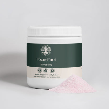 Scoop of Guava Berry Energy Powder, showcasing vibrant guava berry flavor for clean energy and hydration.