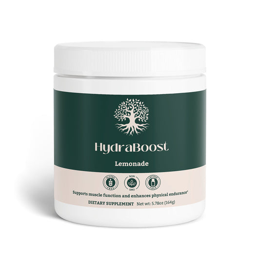 HydraBoost Electrolyte Powder by Ambedo Wellness - front view of the packaging for essential hydration support.