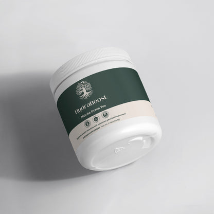 Scoop of Matcha Green Tea HYDRATION Boost powder by Ambedo Wellness, easy to mix for energy and hydration.