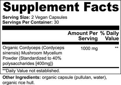 Organic Cordyceps Mushroom Capsules for improved energy, immunity, and vitality