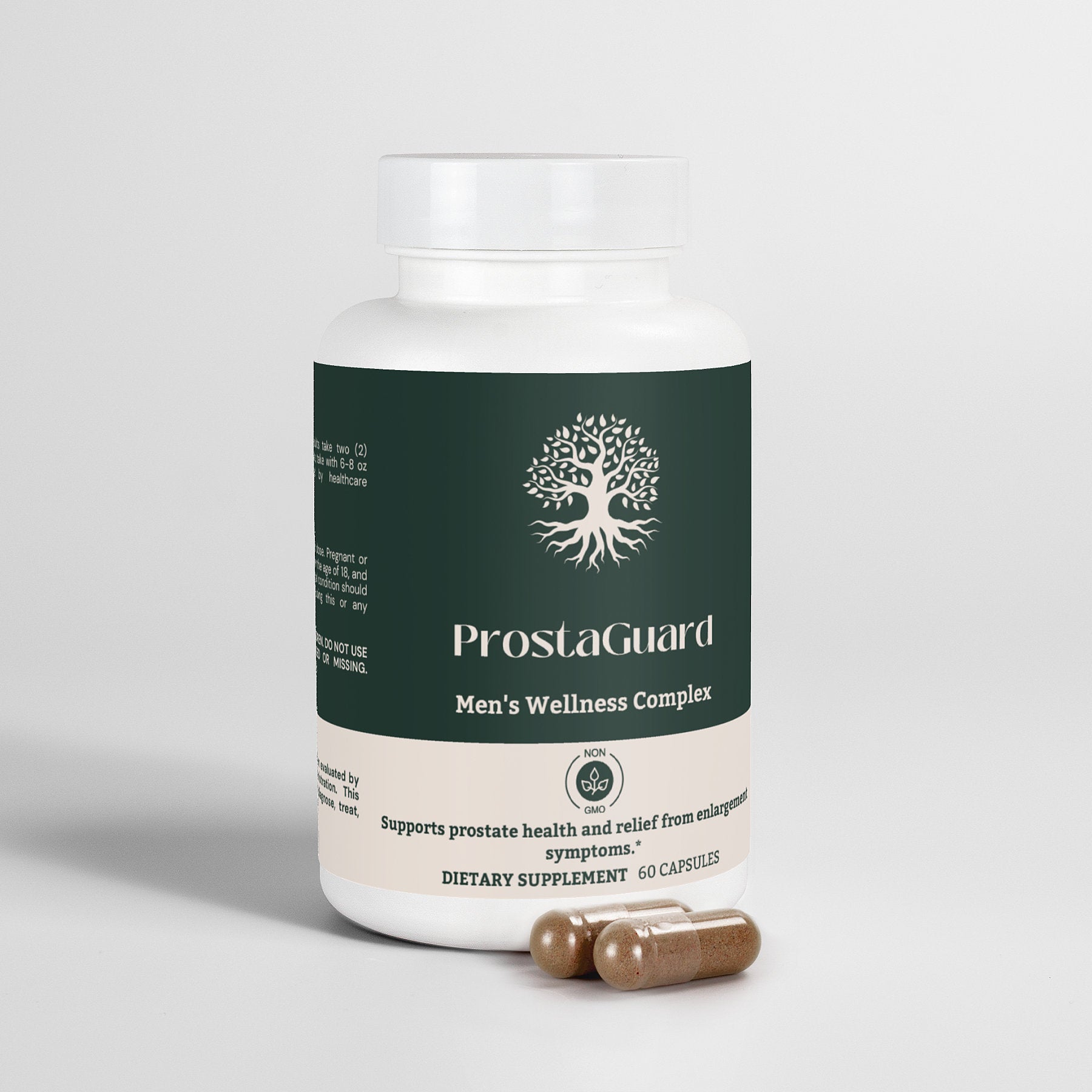 Close-up of ProstaGuard Men’s Wellness Complex capsules designed to support prostate health and urinary function.