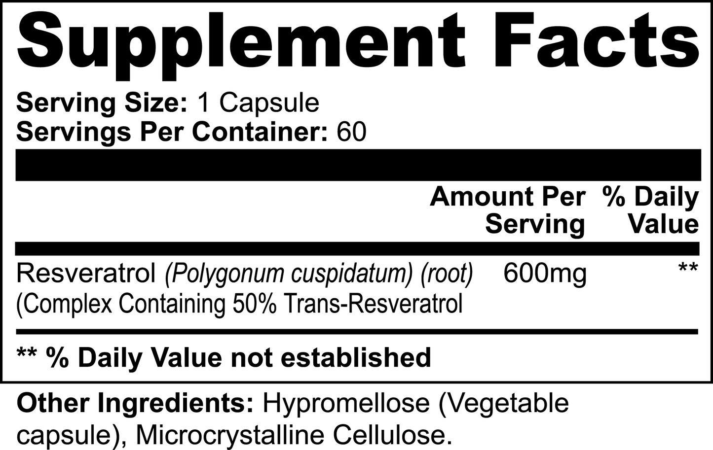 Suggested use instructions for Trans-Resveratrol Antioxidant Complex 600mg, demonstrating easy daily supplementation for optimal health.