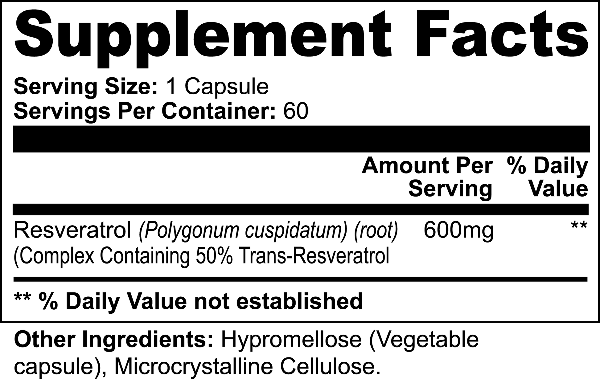 Suggested use instructions for Trans-Resveratrol Antioxidant Complex 600mg, demonstrating easy daily supplementation for optimal health.