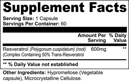 Suggested use instructions for Trans-Resveratrol Antioxidant Complex 600mg, demonstrating easy daily supplementation for optimal health.