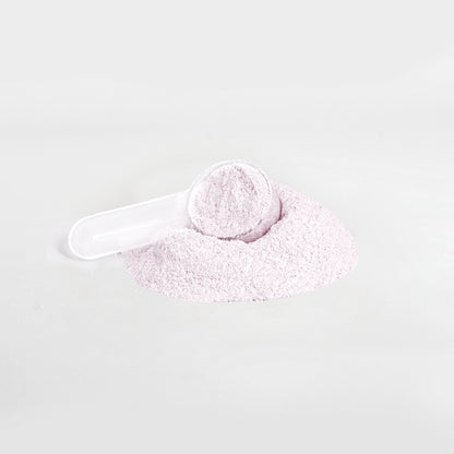 Ingredients in Strawberry Shortcake Energy Powder by Ambedo Wellness, including caffeine, L-theanine, vitamins, and electrolytes for energy and hydration.