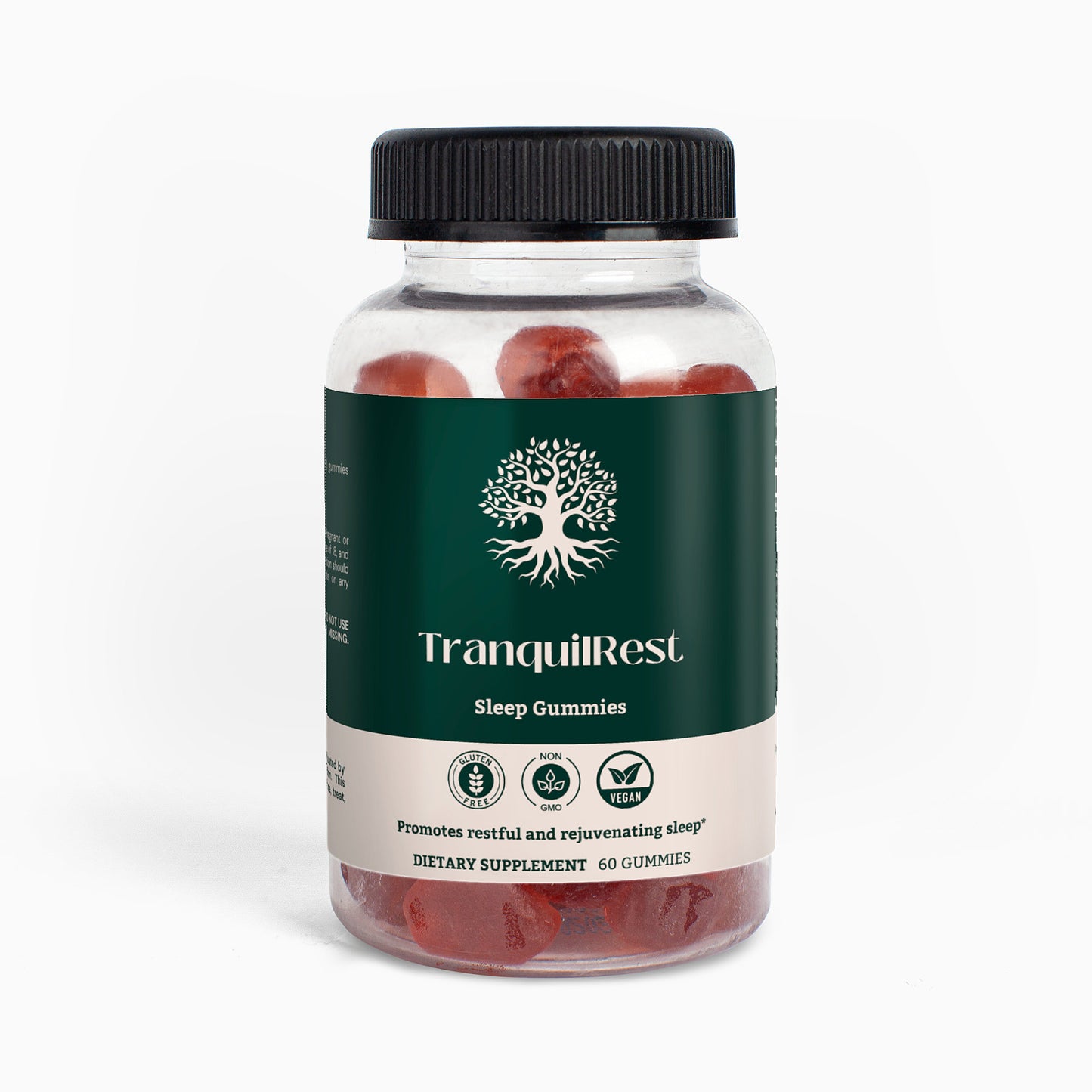 TranquilRest Sleep Gummies front bottle view showcasing premium sleep support formula by Ambedo Wellness.