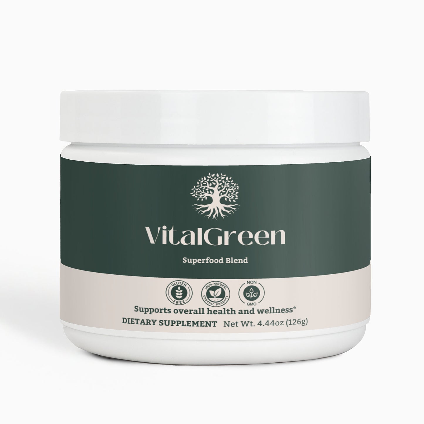 VitalGreen Superfood Blend supplement front label by Ambedo Wellness