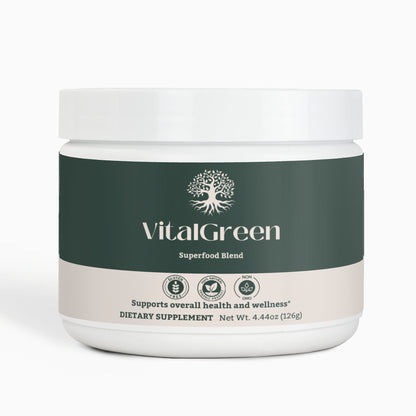 VitalGreen Superfood Blend supplement front label by Ambedo Wellness