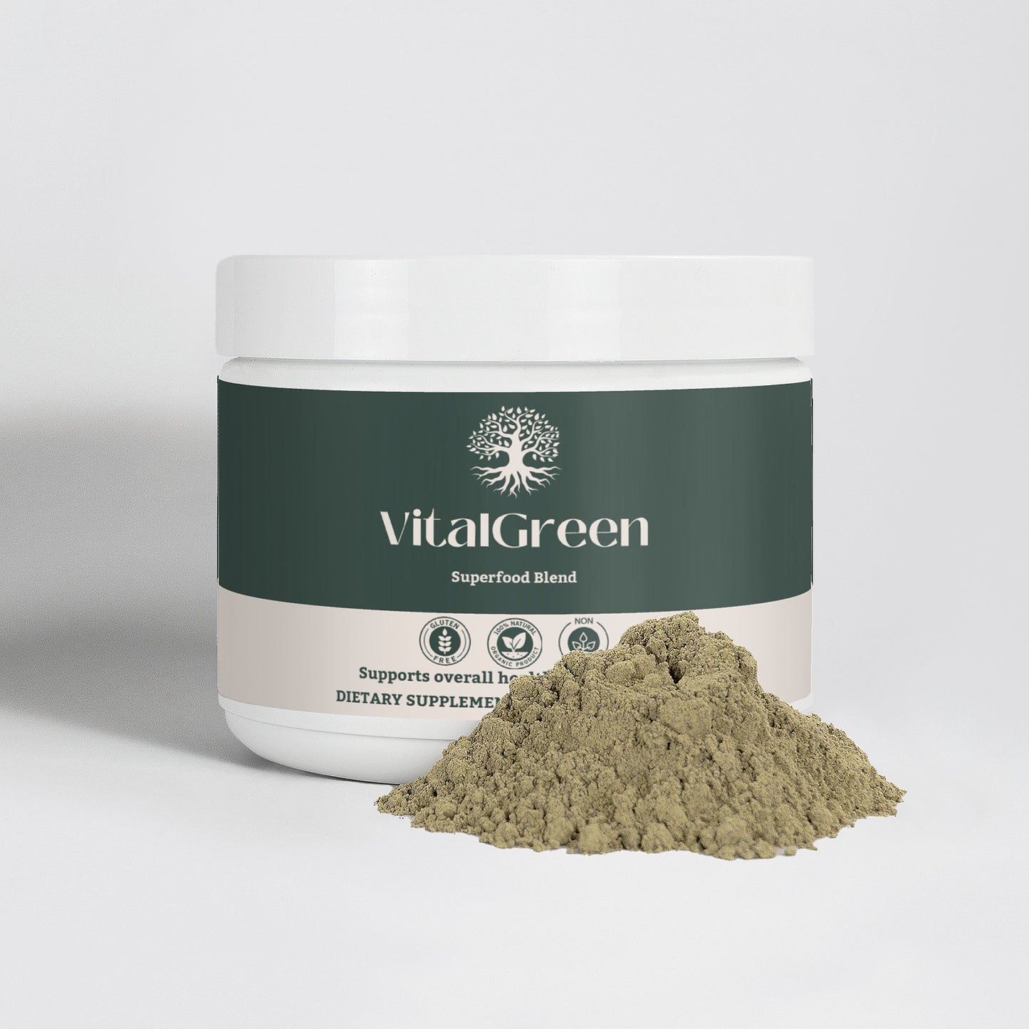 Scoop of VitalGreen Superfood Blend powder for easy daily nutrition support